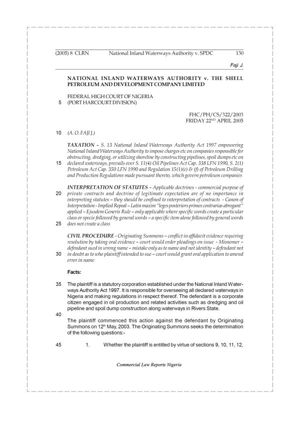 National Inland Waterways Authority v. SPDC
