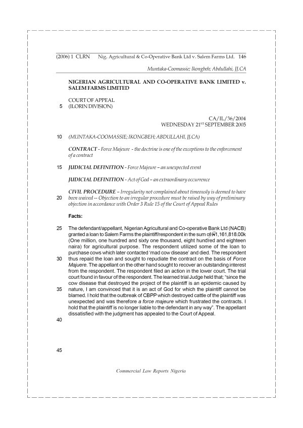 Nigerian Agricultural & Co-operative Bank Ltd v. Salem Farms Ltd