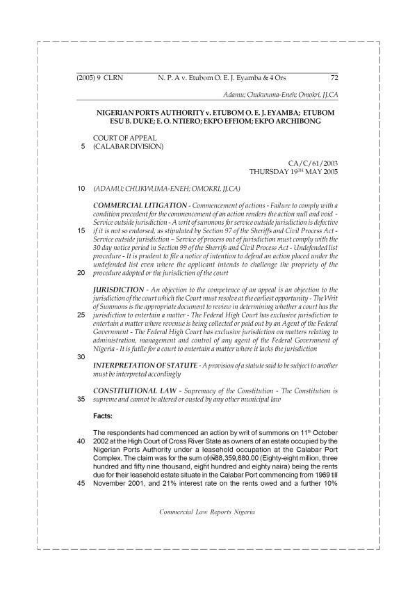 Nigerian Ports Authority v. Etubom O. E. J. Eyamba & 4 Ors