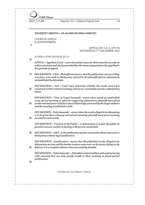 Nigerite Ltd. v. Olalomi Nigeria Ltd.