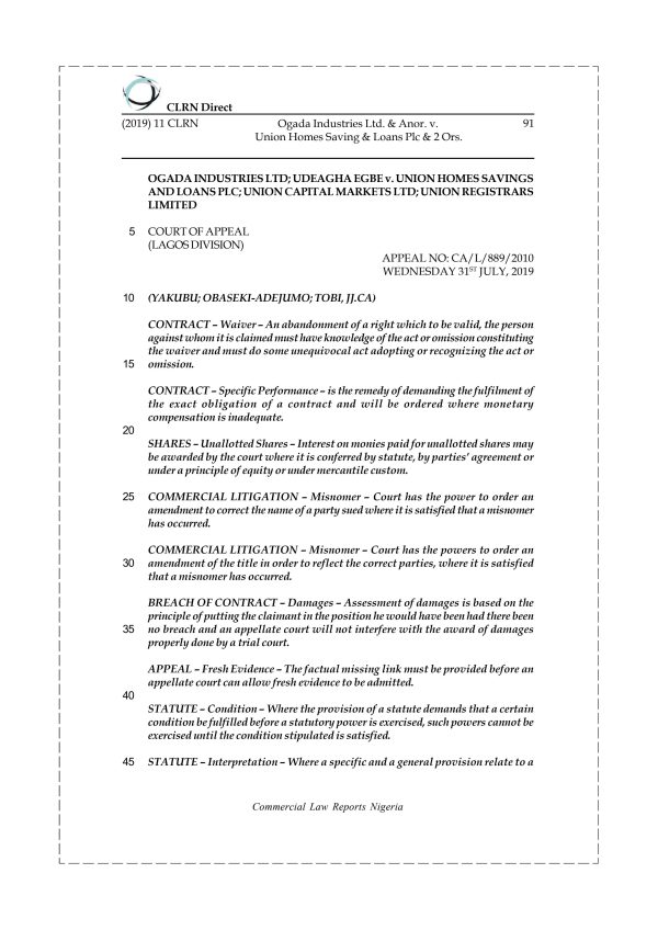 OGADA INDUSTRIES LTD. & ANOR v. UNION HOMES SAVINGS AND LOANS PLC & 2 ORS.