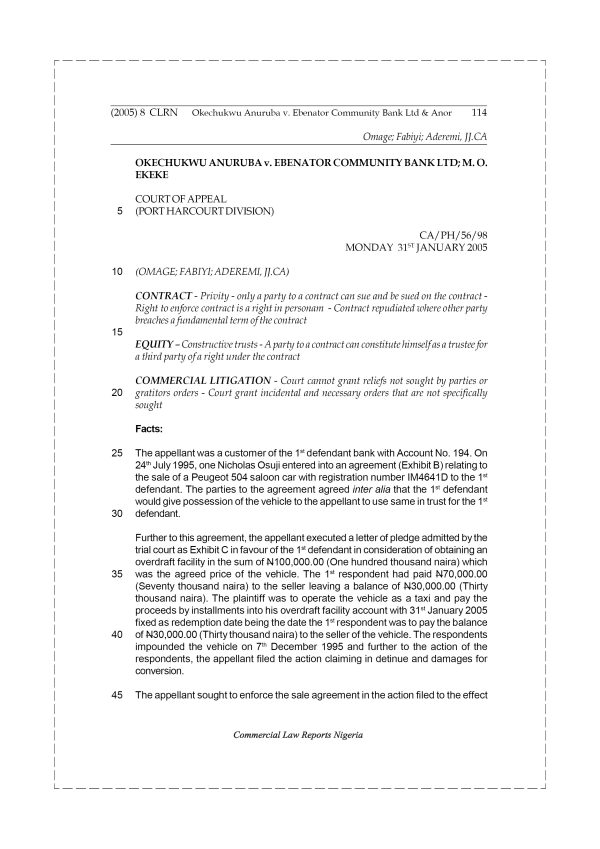 Okechukwu Anuruba v. Ebenator Comm. Bank Ltd & Anor