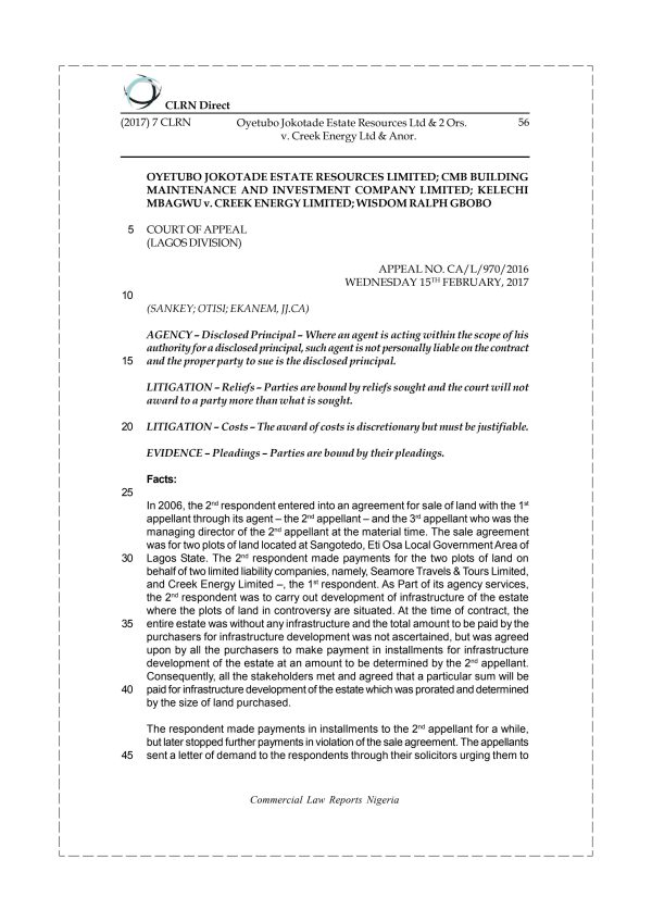 Oyetubo Jokotade Estate Resources Ltd & 2 Ors. v. Creek Energy Ltd & Anor.