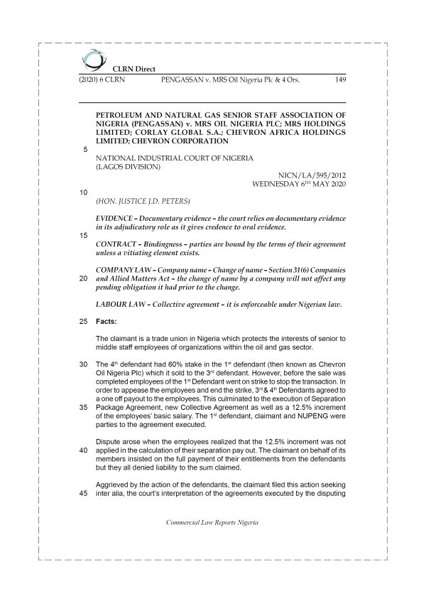 PENGASSAN v. MRS OIL NIGERIA PLC & 4 ORS.