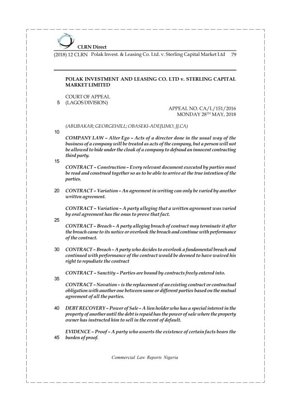 Polak Invest. & Leasing Co. Ltd. v. Sterling Capital Market Ltd