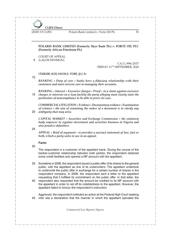 POLARIS BANK LIMITED v. FORTE OIL PLC
