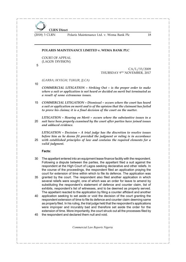 Polaris Maintenance Ltd. v. Wema Bank Plc
