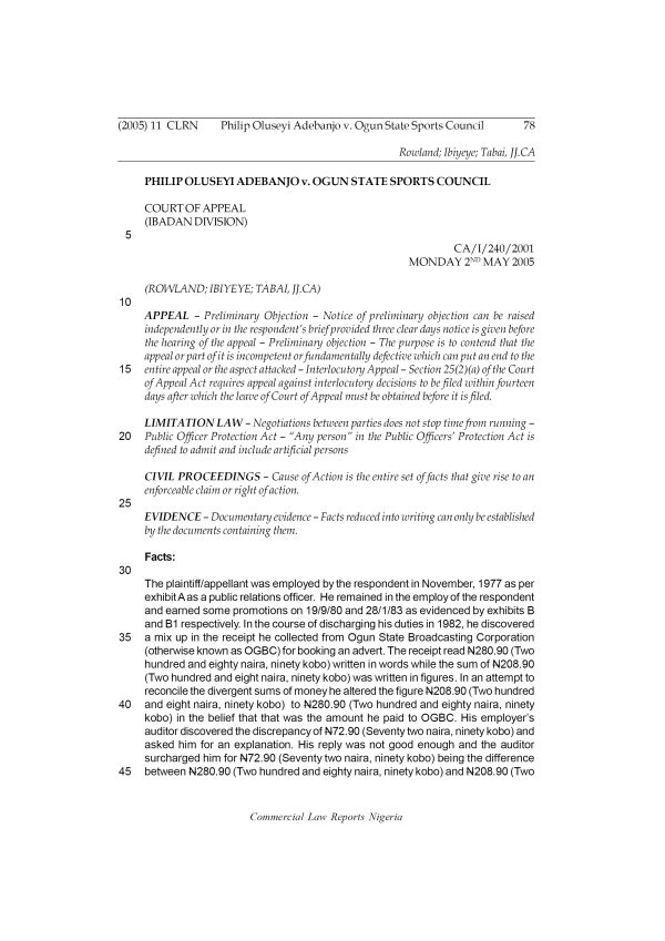 Philip Oluseyi Adebanjo v. Ogun State Sports Council