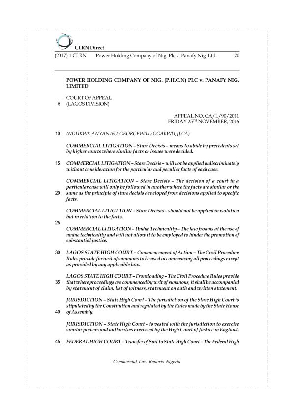 Power Holding Company of Nig. Plc v. Panafy Nig. Ltd.