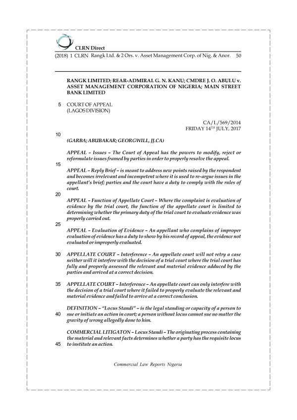 Rangk Ltd. & 2 Ors. v. Asset Management Corp. of Nig. & Anor.