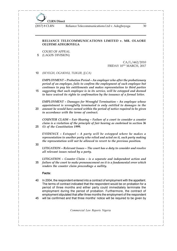 Reliance Telecommunications Ltd v. Adegboyega