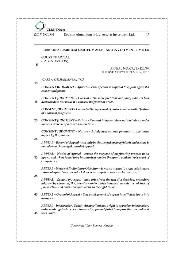 Robicon Aluminium Ltd. v. Asset & Investment Ltd.
