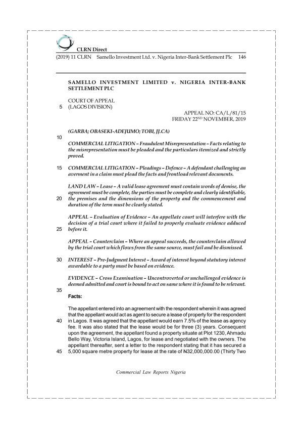 SAMELLO INVESTMENT LTD. v. NIGERIA INTER-BANK SETTLEMENT PLC