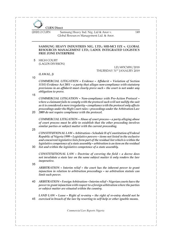 SAMSUNG HEAVY INDUSTRIES NIG. LTD. & ANOR v. GLOBAL RESOURCES MANAGEMENT LTD. & ANOR.