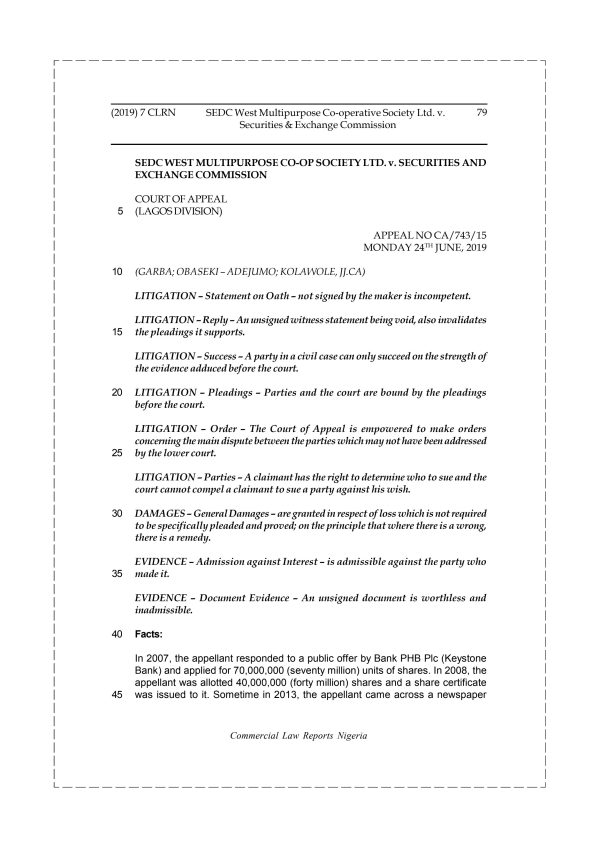 SEDC West Multipurpose Co-operative Society Ltd. v. Securities & Exchange Commission