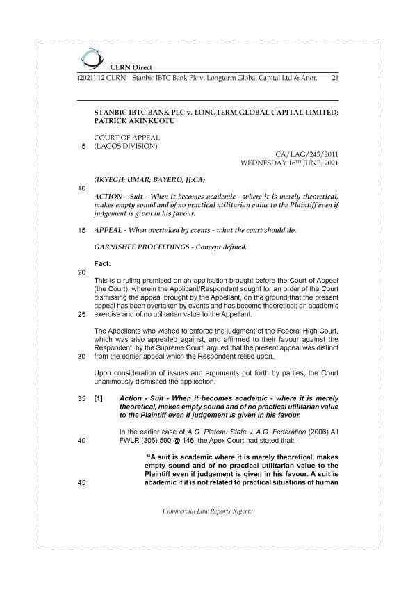 STANBIC IBTC BANK PLC v. LONGTERM GLOBAL CAPITAL LTD. & ANOR.