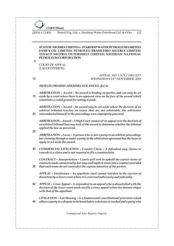 STATOIL NIG. LTD. v. STARDEEP WATER PETROLEUM LTD. & 4 ORS