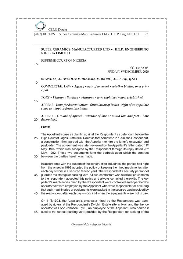 SUPER CERAMICS MANUFACTURERS LTD v. H.E.P. ENG. NIG. LTD.
