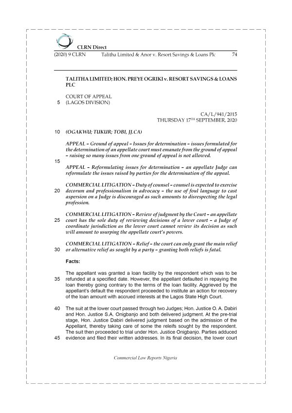 TALITHA LIMITED & ANOR v. RESORT SAVINGS & LOANS PLC