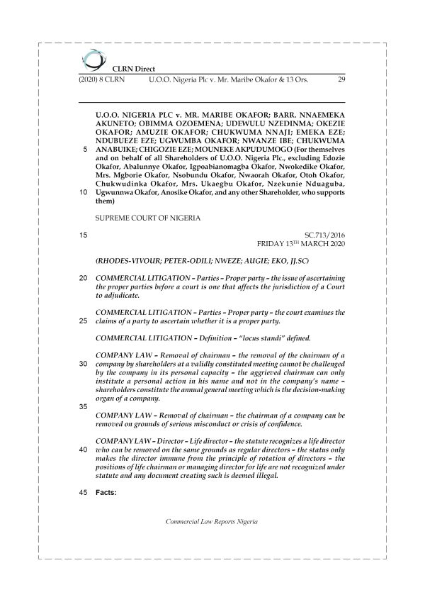 U.O.O. Nigeria Plc v. Mr. Maribe Okafor & 13 Ors.