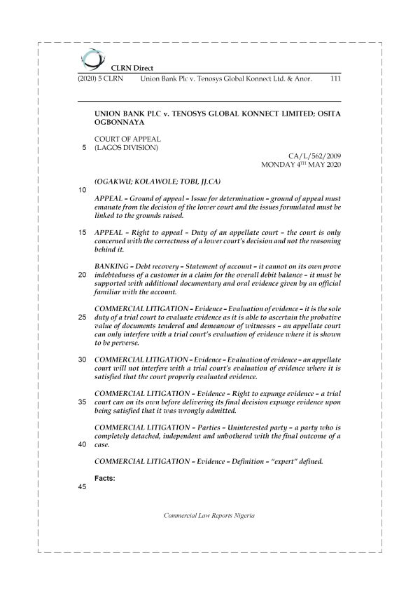 UNION BANK PLC v. TENOSYS GLOBAL KONNECT LTD. & ANOR.
