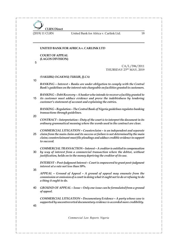 UNITED BANK FOR AFRICA v. CARLINK LTD.