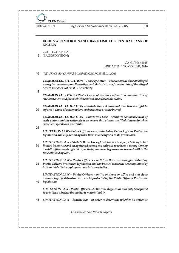 Ughievwen Microfinance Bank Ltd. v. CBN