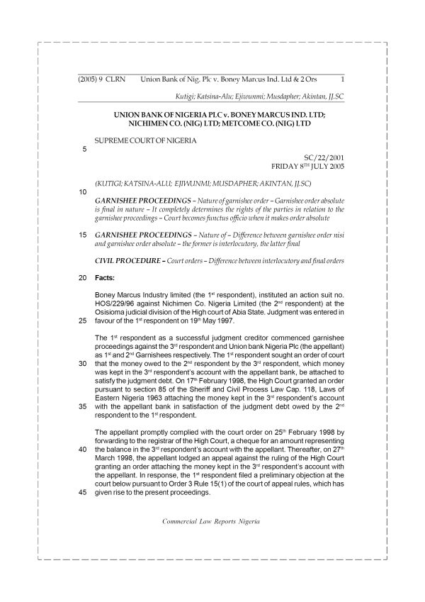 Union Bank of Nig. Plc v. Boney Marcus Ind. Ltd & 2 Ors