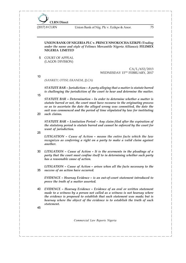 Union Bank of Nig. Plc v. Ezikpe & Anor.