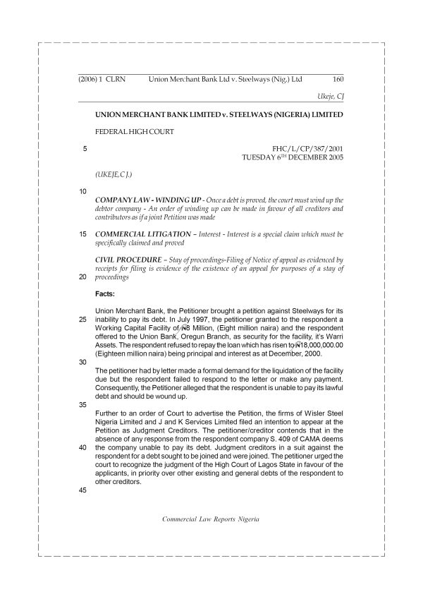 Union Merchant Bank Limited v. Steelways (Nigeria) Limited