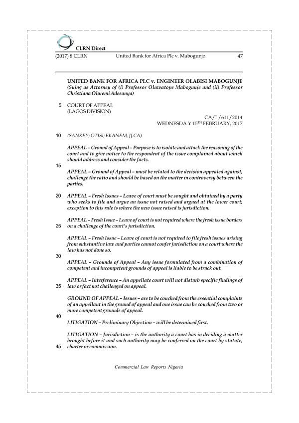 United Bank for Africa Plc v. Mabogunje