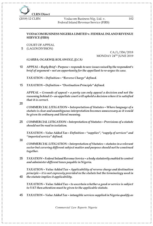 VODACOM BUSINESS NIG. LTD. v. FEDERAL INLAND REVENUE SERVICE (FIRS)