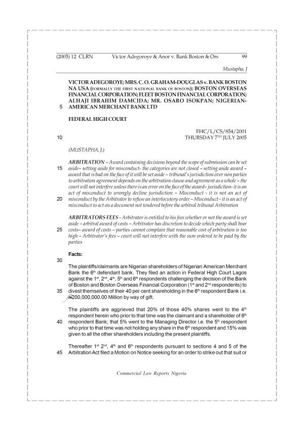 Victor Adegoroye & Anor v. Bank Boston & Ors