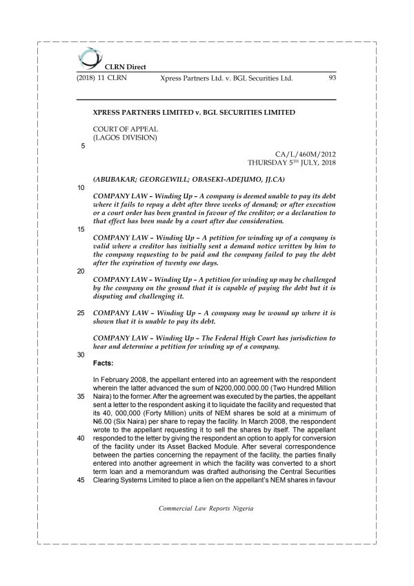 Xpress Partners Ltd. v. BGL Securities Ltd.
