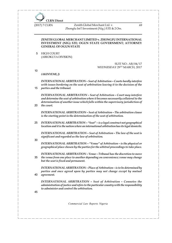 Zenith Global Merchant Ltd. v. Zhongfu Int’l Investment (Nig.) FZE & 2 Ors.