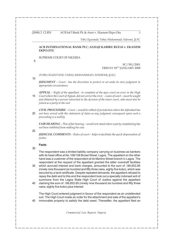 ACB Int’l Bank Plc & Anor v. Ekanem Ekpo Otu