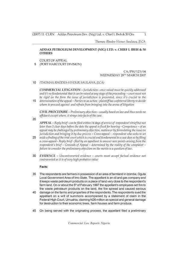 Addax Petroleum Dev. (Nig) Ltd. v. Chief I. Ibeh & 50 Ors