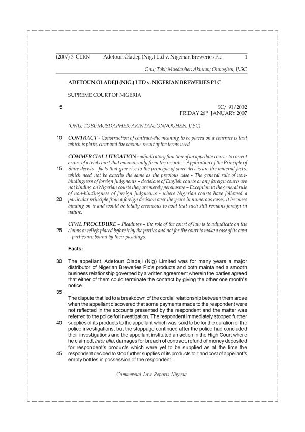 Adetoun Oladeji (Nig.) Ltd v. Nigerian Breweries Plc