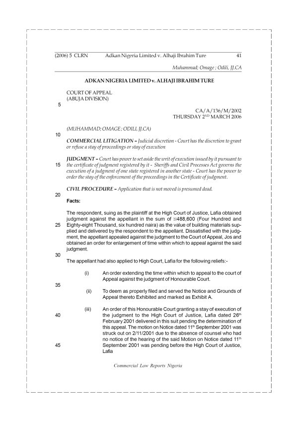 Adkan Nigeria Limited v. Alhaji Ibrahim Ture