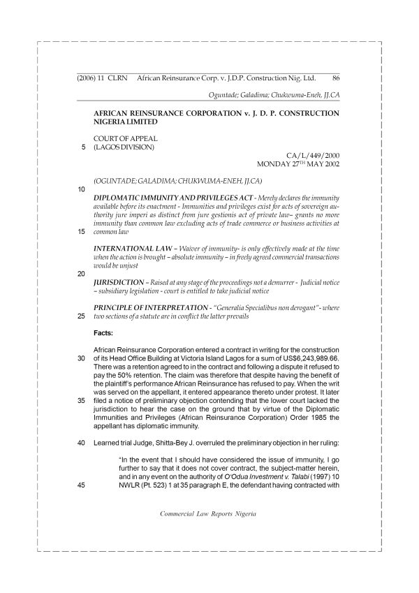 African Reinsurance Corp. v. J.D.P. Construction Nig Ltd