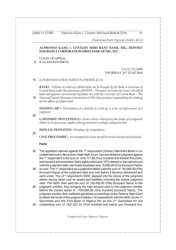 Alphonso Kanu v. Century Merchant Bank & 2 Ors