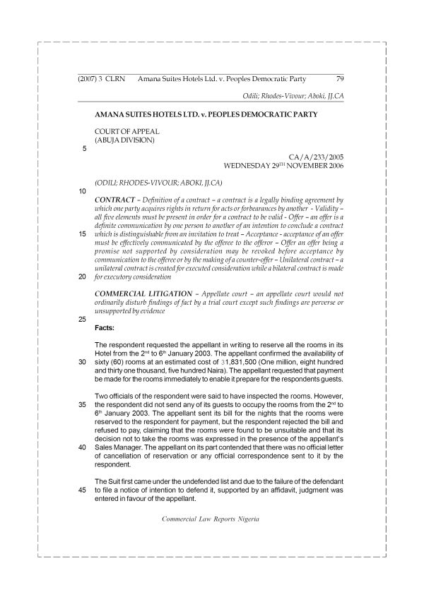 Amana Suites Hotels Ltd v. Peoples Democratic Party