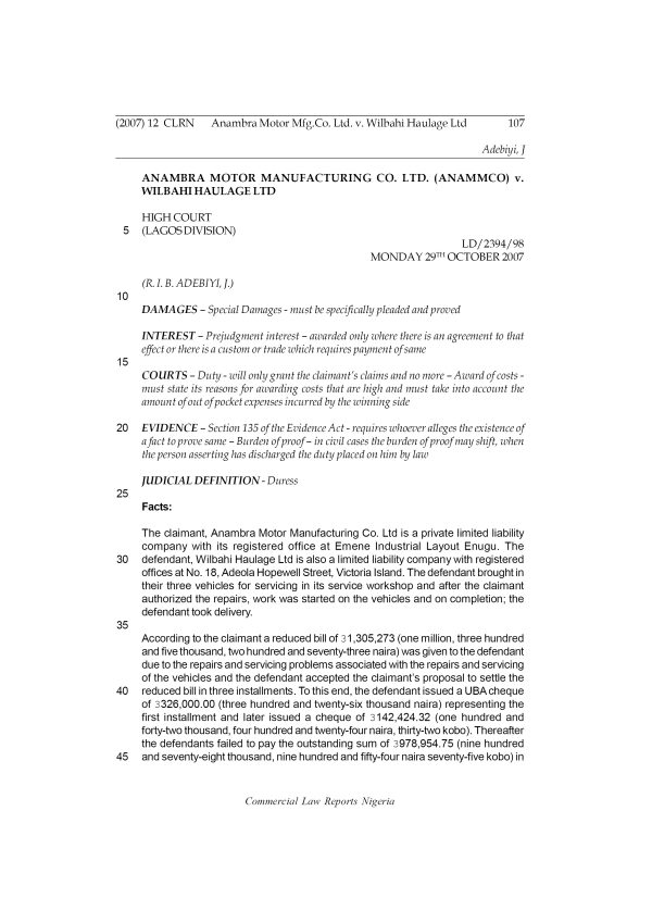 Anambra Motor Mfg.Co. Ltd. v. Wilbahi Haulage Ltd