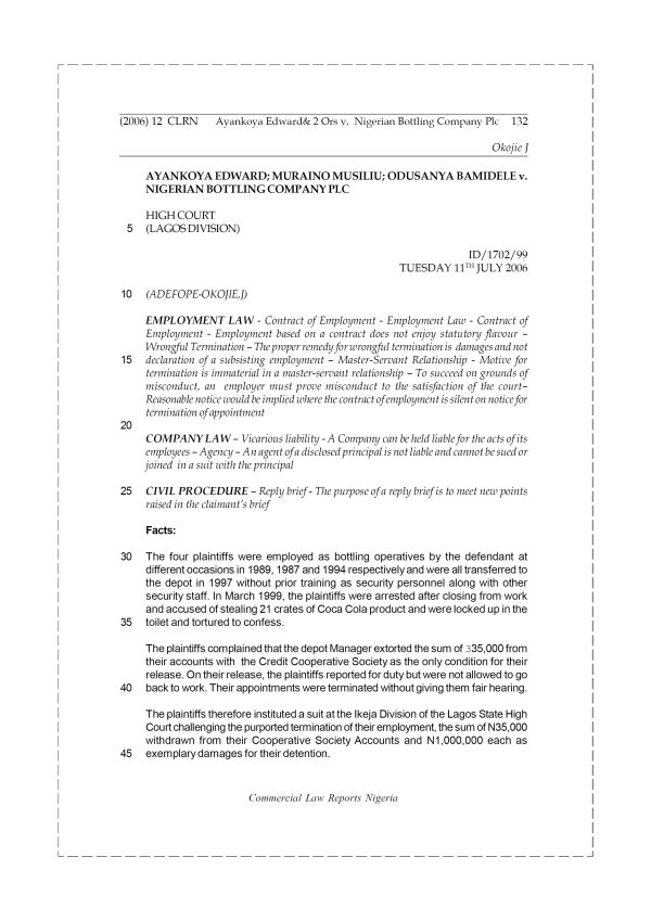 Ayankoya Edward & 2 Orsv. Nigeria Bottling Company Plc