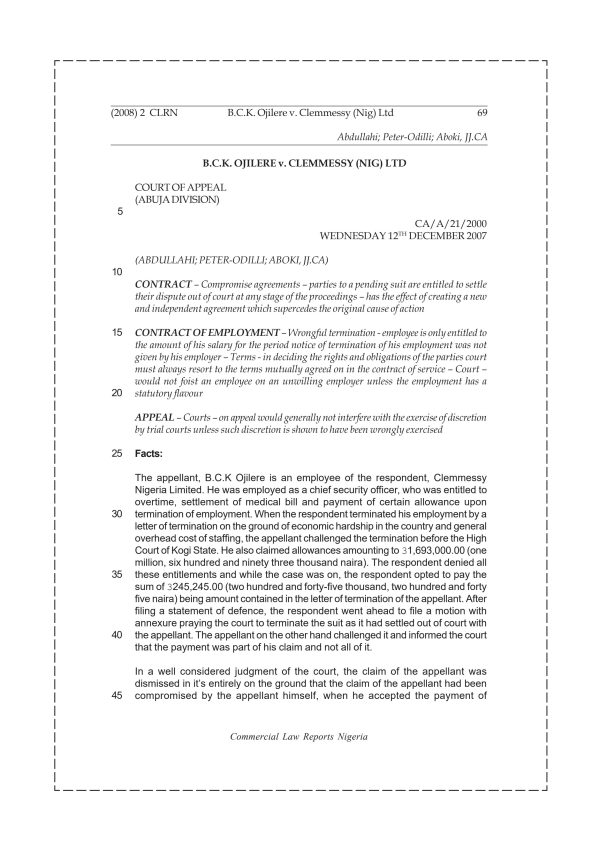 B.C.K. Ojilere v. Clemmessy (Nig) Ltd