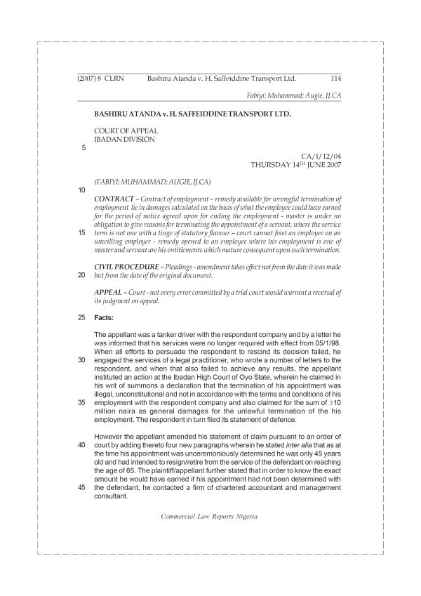 Bashiru Atanda v. H. Saffeiddine Transport Ltd