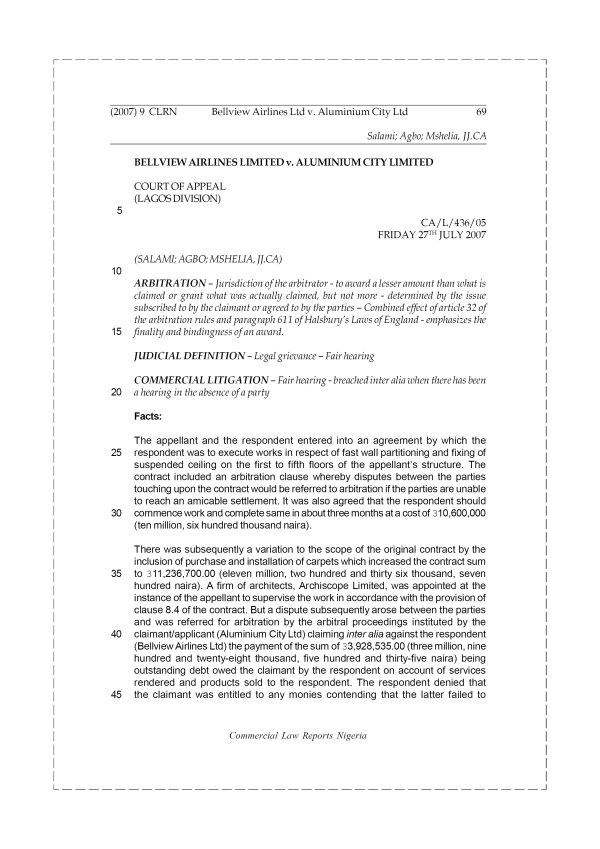 Bellview Airlines Limited v. Aluminium City Limited