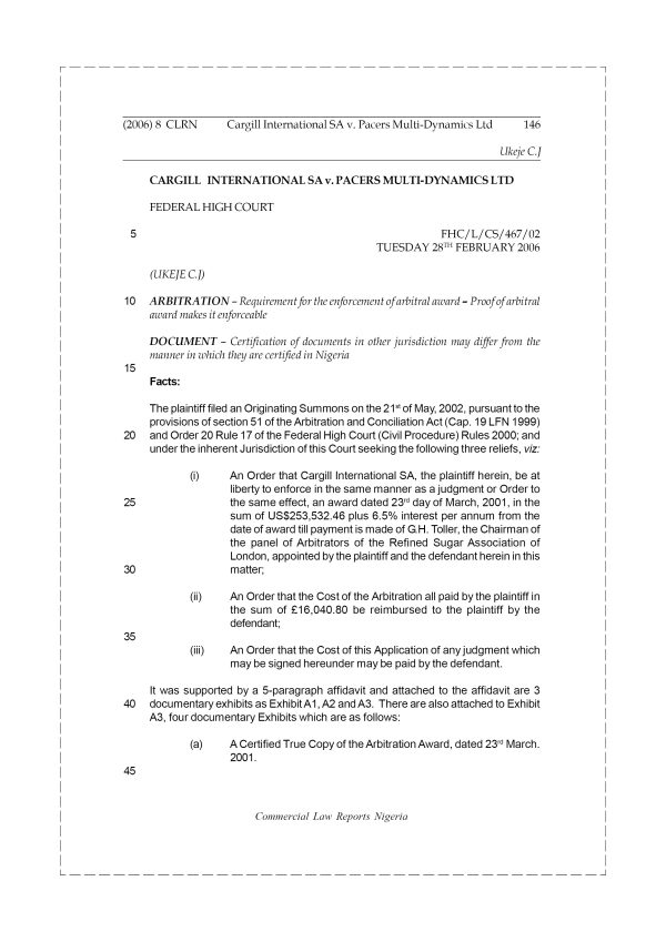 Cargill International SA v. Pacers Multi-Dynamics Ltd