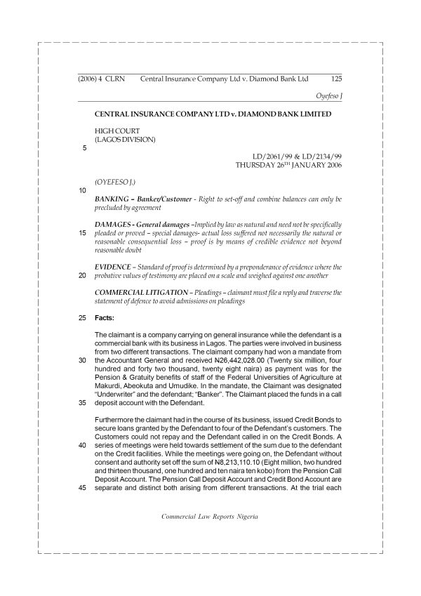 Central Insurance Company Ltd v. Diamond Bank Ltd