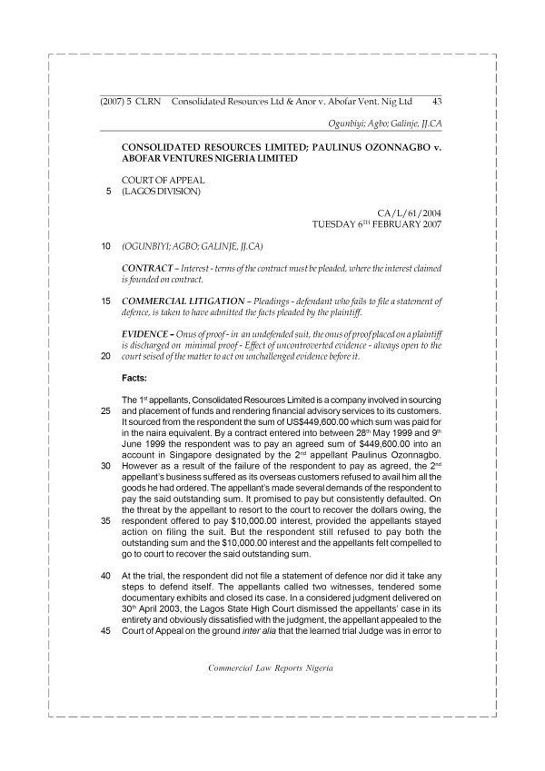 Consolidated Resources Ltd & Anor v. Abofar Ventures Nig Ltd